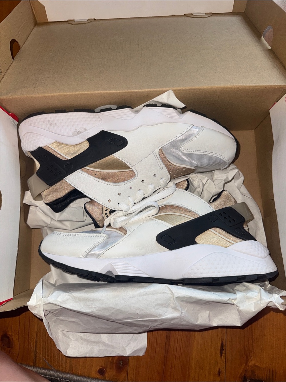Nike Women’s White, Metallic Tan & Black Sneakers